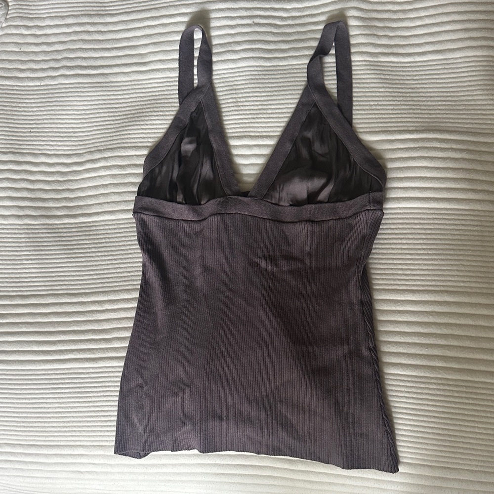 Zara Charcoal Ribbed Silk-Trim Tank Top